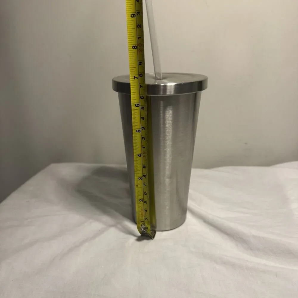 Stainless Steel Cold Drink Tumbler Silver 16ounces with Straw